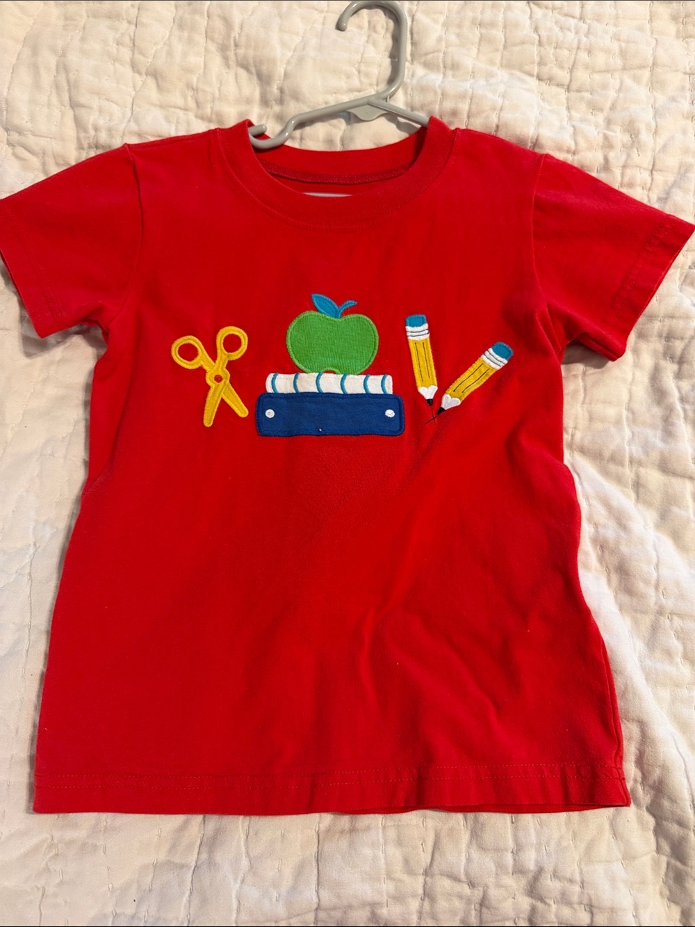 Kelly's Kids Red Tee with School Supplies Appliqué